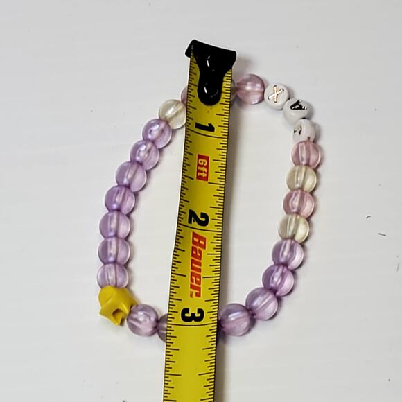Transparent Purple Beaded Stretch Bracelet Jax Yellow Star 7" - Picture 3 of 3